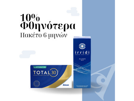 Alcon Μηνιαίοι Φακοί Επαφής Αστιγματικοί Σιλικόνης Υδρογέλης 36τμχ + 2 Irridi Clear Υγρά Φακών Επαφής 360ml