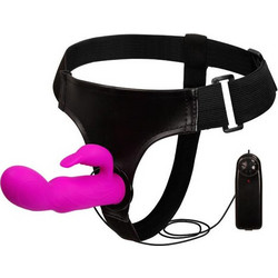 Baile Ultra Rabbit Harness Strap On με Dildo 15cm & Δόνηση Μωβ