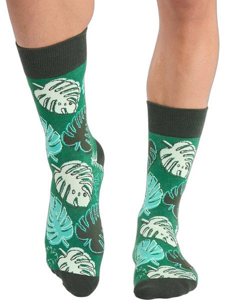 Kylie Crazy Monstera Vibes Ανδρικές Κάλτσες Ψηλές με Σχέδια Πράσινες