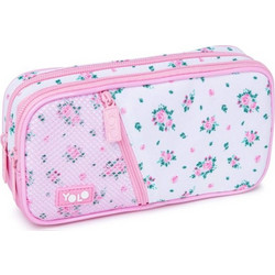 Yolo Pink Flowers Κασετίνα Βαρελάκι με 2 Θήκες Ροζ 90126