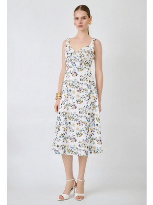 Desiree Midi Καλοκαιρινό Βραδινό Φόρεμα Floral Λευκό 08.44074