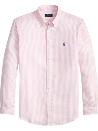 Polo Ralph Lauren Ανδρικό Πουκάμισο Βαμβακερό Ριγέ Μακρυμάνικο Κανονική Γραμμή Ροζ 710982143-500