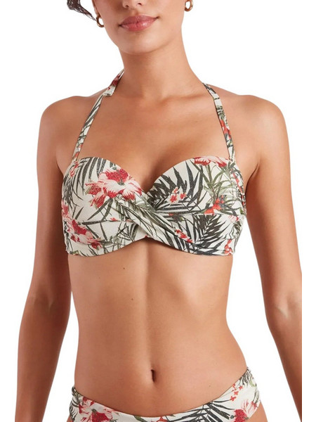 Livia Bikini Top Strapless με Ενίσχυση Floral Εκρού Χακί MARTHE-MANGLARE-ZFM11