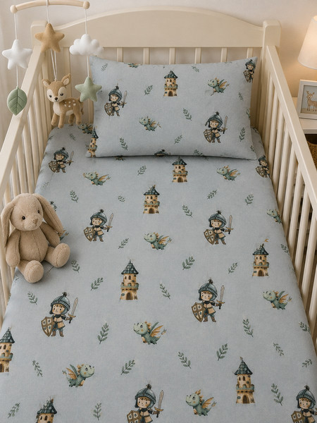BunnyBebe Σετ Βρεφικά Σεντόνια Κούνιας Βαμβακερά με Λάστιχο 70x140+15 260 Ιππότης 3τμχ