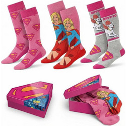Cerda Superman Supergirl Γυναικείες Κάλτσες Ροζ Γκρι με Σχέδια 3Pack 2900003819