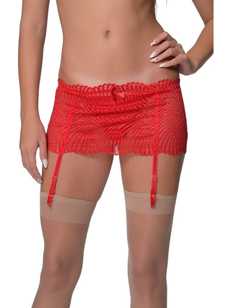 Milena By Paris Ζαρτιέρες με Δαντέλα See Through Κόκκινες 5414