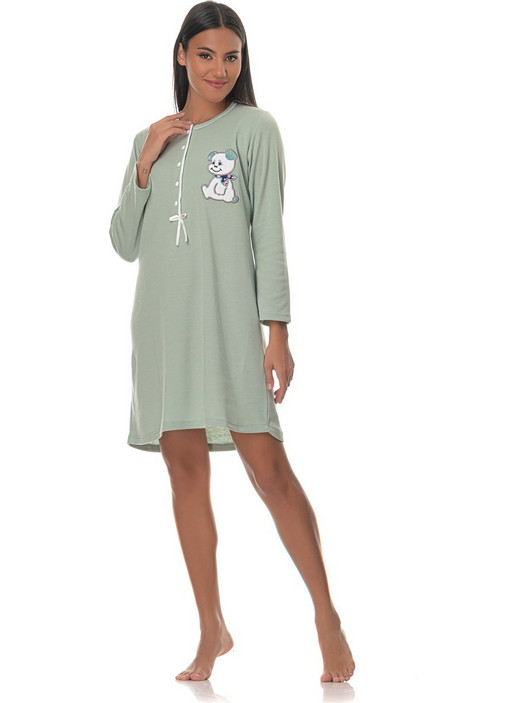 PNN Nightwear Teddy Bear Νυχτικό Εγκυμοσύνης Βαμβακερό Χειμωνιάτικο Πράσινο Mint 1251-0357-1