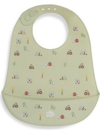 Interbaby Granja Koala Αδιάβροχη Σαλιάρα Σιλικόνης με Κουμπί & Τσέπη 24m+ Πράσινο Mint