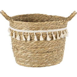 Globostar Santorini Κασπώ Καλάθι Δαπέδου Μπεζ Λευκό 25x23cm 20285