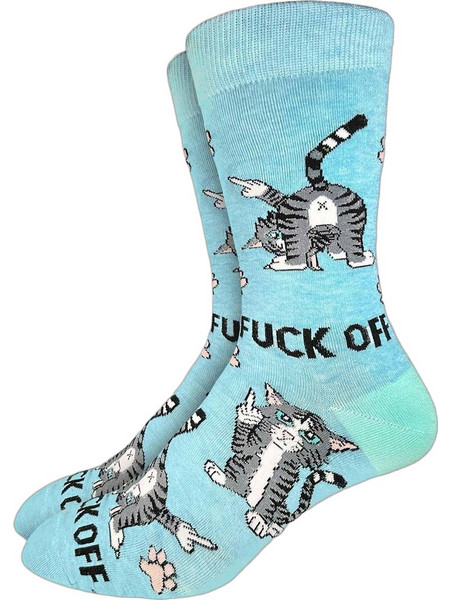 Good Luck Sock Big & Tall F Off Cats Ανδρικές Κάλτσες Ψηλές με Σχέδια Τιρκουάζ GLS-2189