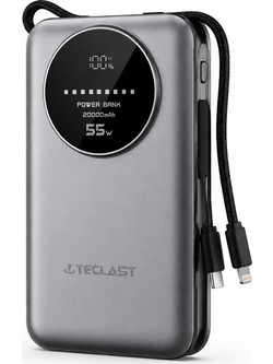 Teclast C20 Pro Power Bank 20000mAh 55W με Ενσωματωμένα Καλώδια USB-C & Lightning Grey