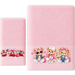 Astron Baby Bear Girl Σετ Παιδικές Πετσέτες 2τμχ 500gr/m² 77802