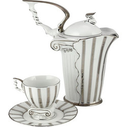 WM Collection Σετ Φλιτζάνια Τσαγιού Πορσελάνης Λευκά Ασημί 200ml 6τμχ 1074