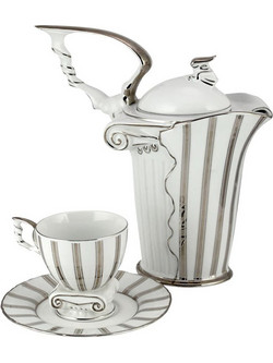 WM Collection Σετ Φλιτζάνια Τσαγιού Πορσελάνης Λευκά Ασημί 200ml 6τμχ 1074