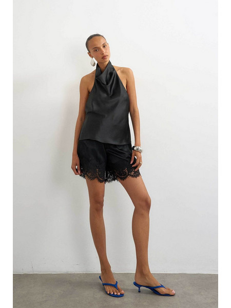 Topshop Deima Γυναικείο Χειμερινό Ντραπέ Top Σατέν Μαύρο 31002172