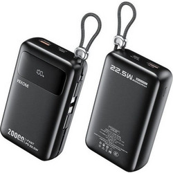Wekome AS-170 Power Bank 20000mAh 22.5W με Ενσωματωμένα Καλώδια USB-C & Lightning Black