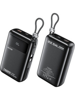 Wekome AS-170 Power Bank 20000mAh 22.5W με Ενσωματωμένα Καλώδια USB-C & Lightning Black