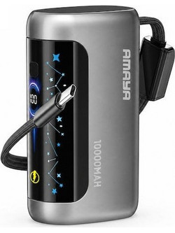 Amaya APB-F040C Power Bank 10000mAh 22.5W με Ενσωματωμένο Καλώδιο USB-C Grey