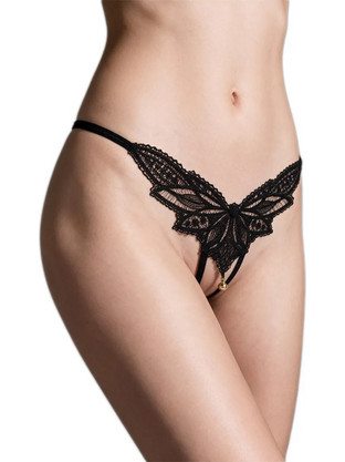 Milena By Paris Γυναικείο Sexy String Αυτοκινήτου με Δαντέλα & Πέρλες Μαύρο 7768