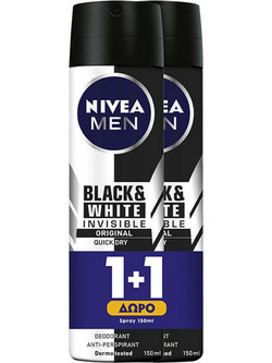 Nivea Black & White Invisible Original Ανδρικό Αποσμητικό Spray 48h 2x150ml