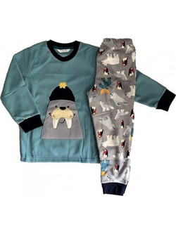 Happy Touch Παιδική Πιτζάμα Fleece Χειμωνιάτικη Γκρι Τιρκουάζ 1336