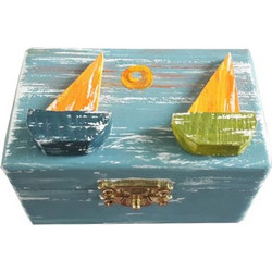 Χειροποίητο Ξύλινο Κουτί Αποθήκευσης 9x6x6 KWood Art 6234 Δυο Καραβάκια