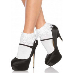 Leg Avenue Acrylic Anklet Socks With Venice Lace Top Γυναικείες Κάλτσες White