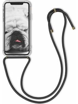 Xiaomi Redmi Note 9T - Crossbody Back Cover Σιλικόνης Διάφανο με Κορδόνι- Black (oem)
