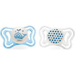 Chicco PhysioForma Light Ανατομικές Ορθοδοντικές Πιπίλες Σιλικόνης Νυκτός 2-6m Φάλαινα Αστεράκια Μπλε 2τμχ