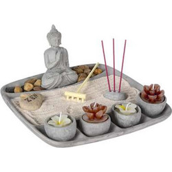 Επιτραπέζιο Διακοσμητικό Zen Garden με Βούδα και άμμο σε Γκρι χρώμα, 23.4x23.2x13 cm - Aria Trade