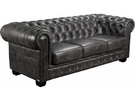 Woodwell Chesterfield 689 Τριθέσιος Καναπές Δερμάτινος Γκρι 201x92x72cm Ε9574,32