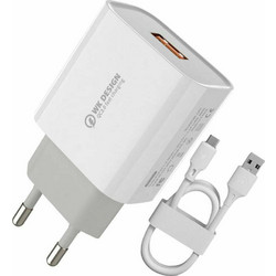WK WP-U57 Φορτιστής με Καλώδιο Lightning με Θύρα USB-A Quick Charge 3.0 18W White