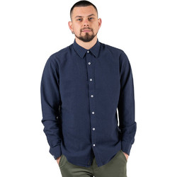 Double Ανδρικό Πουκάμισο Λινό Μακρυμάνικο Slim Fit Navy Μπλε GS-534A