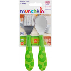 Munchkin Toddler Fork & Spoon Σετ Βρεφικό Πιρούνι & Κουτάλι από Ανοξείδωτο Ατσάλι 12m+ Πράσινο 2τμχ