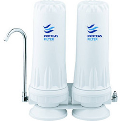 Proteas Filter 10" Διπλό Φίλτρο Νερού Άνω Πάγκου 1/4"-1/4" με Βρυσάκι Λευκό EW-012-0102