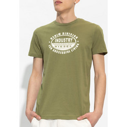 DIESEL ΜΠΛΟΥΖΑ T-SHIRT ΛΑΙΜΟΚΟΨΗ 100%ΒΑΜΒΑΚΙ σε χακί χρώμα ΜΕ ΣΤΑΜΠΑ LOGO ΕΜΠΡΟΣ ΚΑΝΟΝΙΚΗ ΓΡΑΜΜΗ κοντό μανίκι
