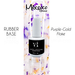 Mixcoco Purple-Gold Flakes Rubber Base Ημιμόνιμο Βερνίκι Νυχιών 15ml