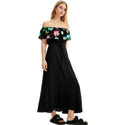 Desigual Susan Midi Καλοκαιρινό Καθημερινό Φόρεμα Μαύρο 23SWVW55