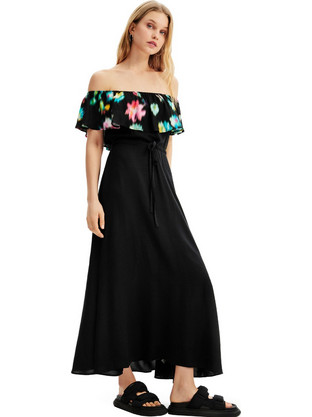 Desigual Susan Midi Καλοκαιρινό Καθημερινό Φόρεμα Μαύρο 23SWVW55