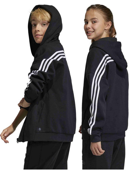 Adidas Future Icons 3-Stripes Παιδική Ζακέτα Φούτερ με Κουκούλα και Φερμουάρ Μαύρη HR6317