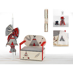 Bellissimo Σετ Βάπτισης με Παγκάκι για Αγόρι Indians Teepee ΣΚΒ-319