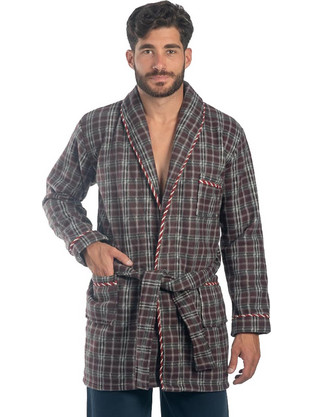 Ανδρική ρόμπα καρό fleece δετή με γιακά και τσέπες-ΠΛΦ238 Μπορντώ