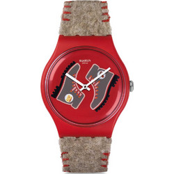 Swatch Ανδρικό Ρολόι με Καφέ Δερμάτινο Λουράκι SUOR708