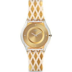Swatch Γυναικείο Ρολόι με Χρυσό Δερμάτινο Λουράκι SFE103