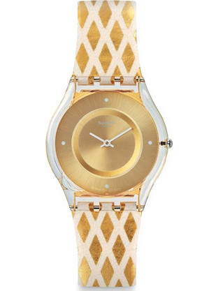 Swatch Γυναικείο Ρολόι με Χρυσό Δερμάτινο Λουράκι SFE103