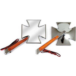 Matese Cross mirror set, with built-in turn signals. Chrome