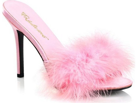 Fabulicious high-heel mules baby pink Marabu feather pompom CLASSIQUE-01F