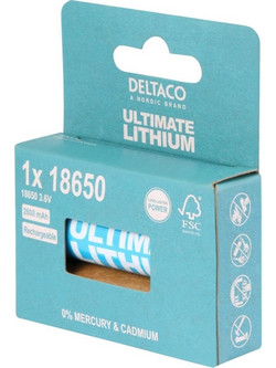 DELTACO Ultimate Μπαταρία Λιθίου 3.6V 18650 1 τεμάχιο Οικολογική FSC Συσκευασία ULT-18650-1P