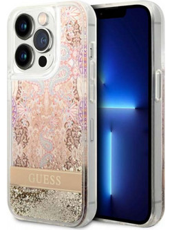Guess Liquid Glitter Paisley Gold Collection Θήκη Σιλικόνης για iPhone 14 Pro Max Χρυσό