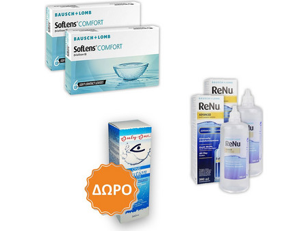 Bausch & Lomb Soflens Comfort Μηνιαίοι Φακοί Επαφής 12τμχ + 2 Υγρά ReNu Advanced 360ml + 1 Υγρό Only One Solution 360ml